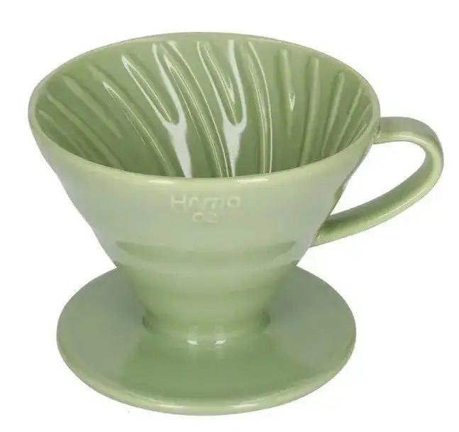 Пуровер Hario воронка v60 02, Зелений, для приготування кави, кераміка, 400 мл, на 4 порції