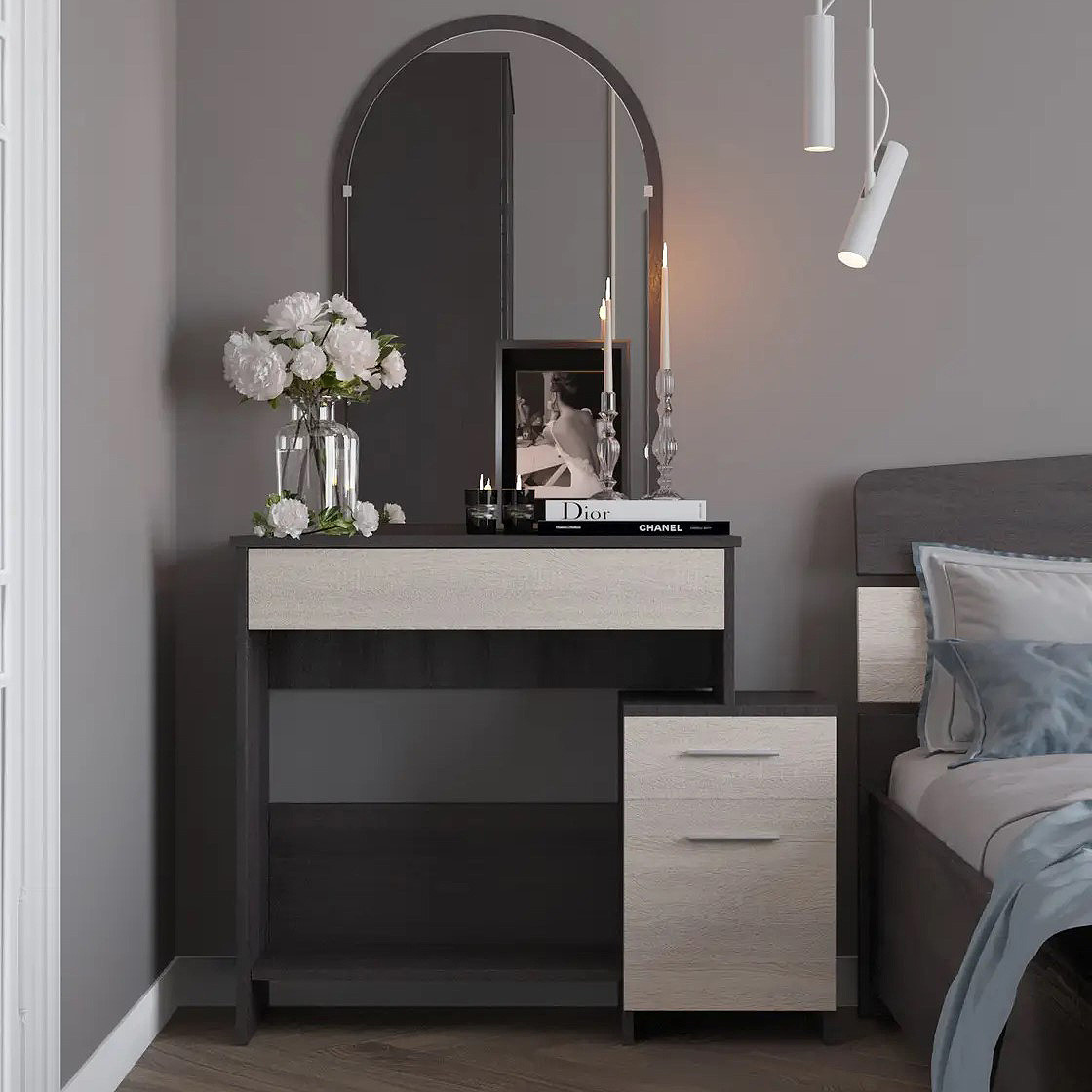 Туалетний столик Трюмо-1 венге темний, дуб молочний Еверест (95х35х165 см), фото 1