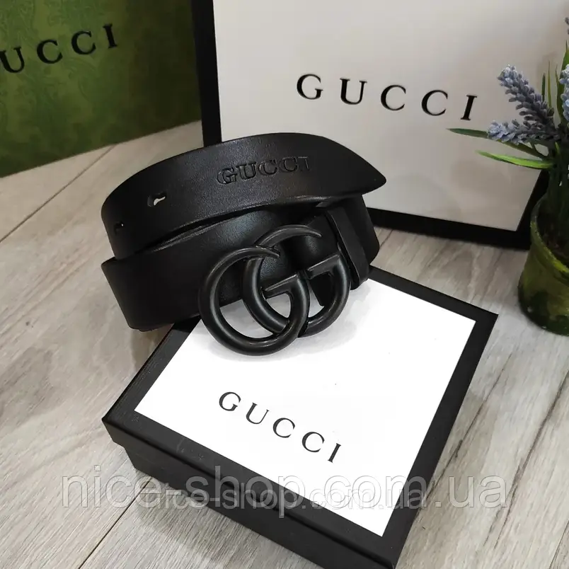 Ремінь Gucci шкіряний чорний 3.7 см, фото 1
