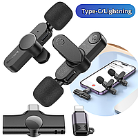 Бездротовий петличний мікрофон подвійний для iPhone Android iPad iPad петличка для смартфона lightning type-c кліпса