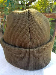 Шапка чоловіча подвійна в'язка з відворотом хакі