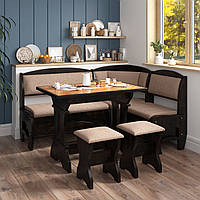 Невеликий дерев'яний обідній кухонний куточок із дерева на кухню зі столом і м'якими табуретками Софі 2 Летро