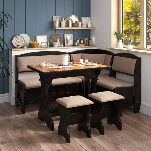 Небольшой деревянный обеденный кухонный уголок из дерева на кухню со ...