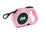 Повідець рулетка для собак з ліхтариком та LED підсвічуванням, 5 метрів, до 40 кг, рожевий, фото 3