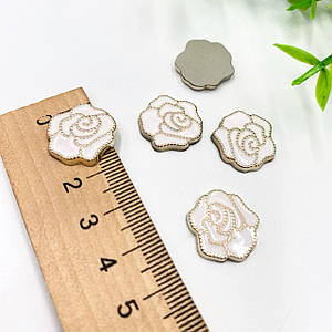 Кабошон / Квітка «Троянда» / Окантовка Золото / Ø1,7 см / Упаковка - 5 шт / Білий