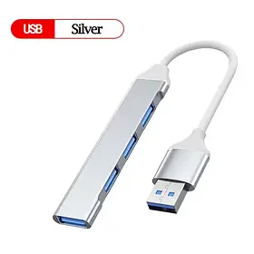 USB-хаб 3.0 USB-A 4 порти (USB2.0+USB3.0) Сріблястий