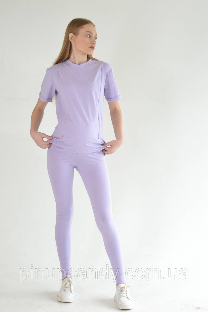 Футболка для вагітних з боковими змійками Maya бавовна лаванда фіолетова (розміри: 42-56), фото 1