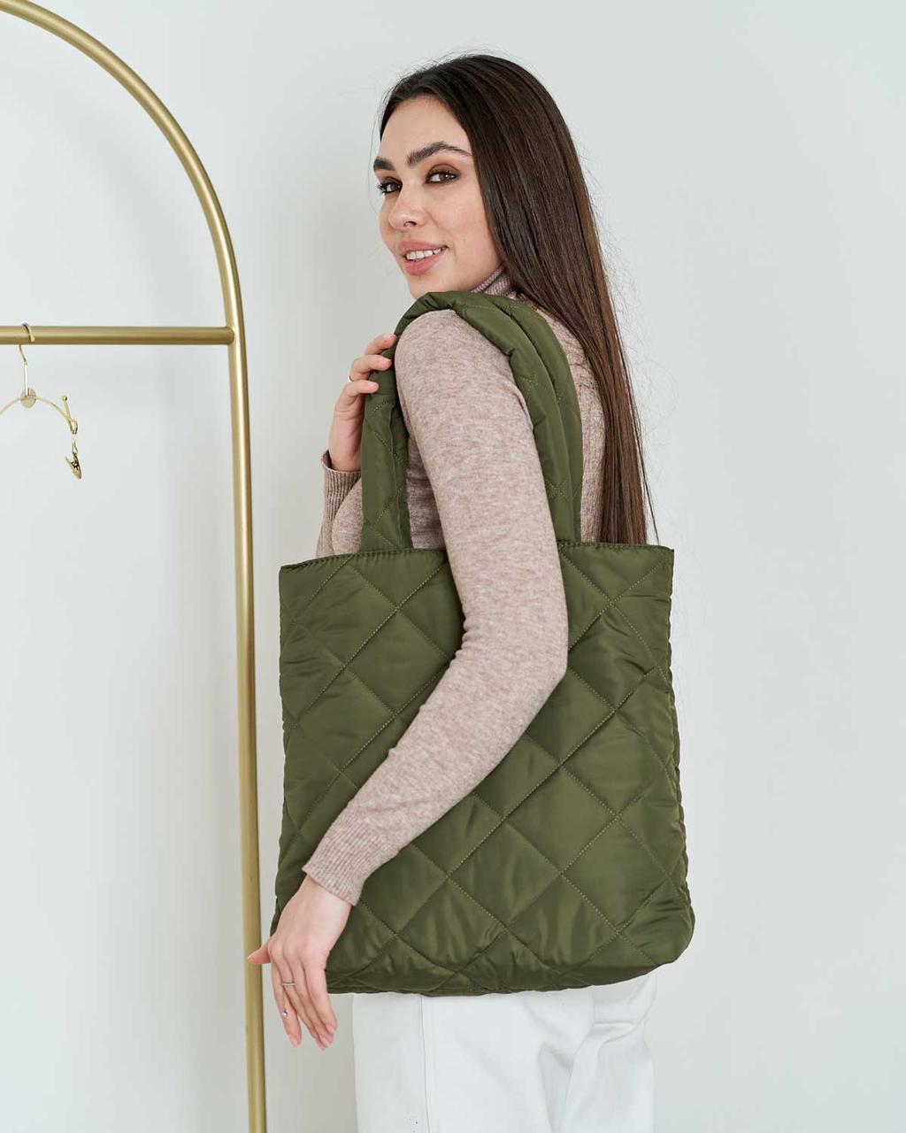 Стьобана нейлонова сумка-шоппер для дівчат «Міла» оливкового кольору Welassie