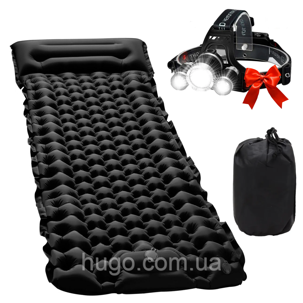 Надувний матрац 188*58*6см, Outdoor Sleeping + Подарунок Ліхтар налобний RJ 3000 Т6
