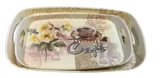 Піднос прямокутний пластиковий з ручками "Десертний" декорований 35 см* 24,5 см Helios 7391