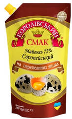 Майонез Європейський на перепелиних яйцях 72% жирності Королівський смак 500 грамів дой-пак
