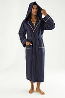 Чоловічий вафельний халат з капюшоном Nusa синій
