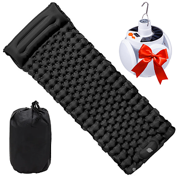 Надувний каремат Outdoor Sleeping Black + Подарунок Кемпінговий ліхтар-лампа BL-2029 / Матрац для кемпінгу