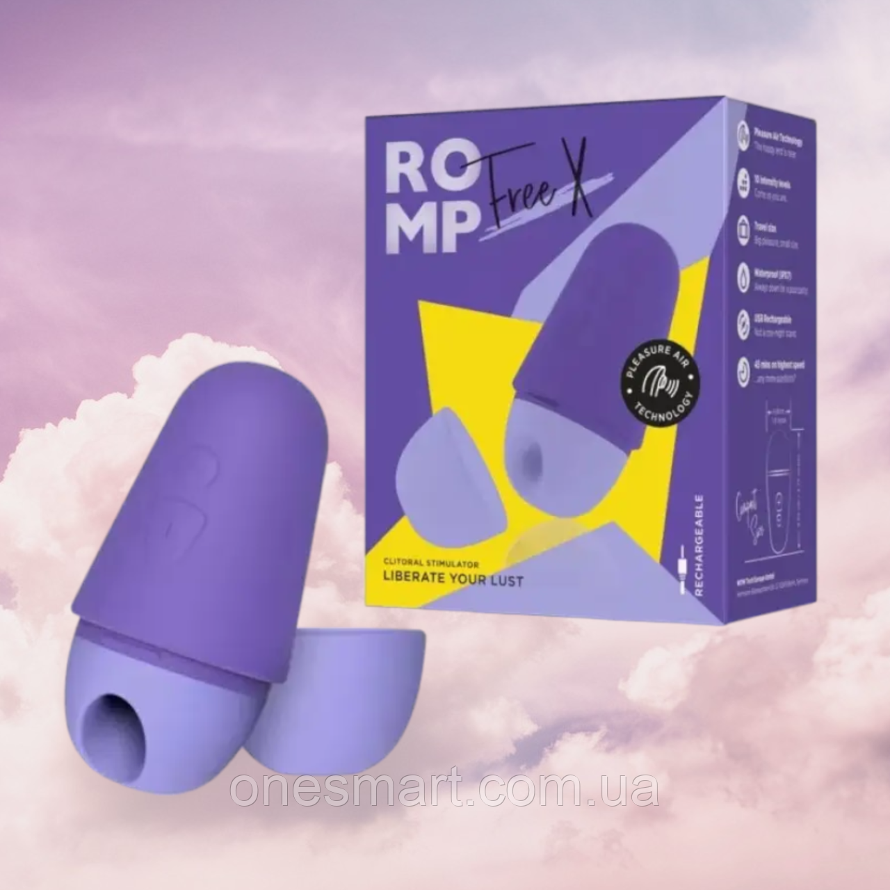 Вакуумний стимулятор для клітора силіконовий фіолетовий "Free X" ROMP, фото 1