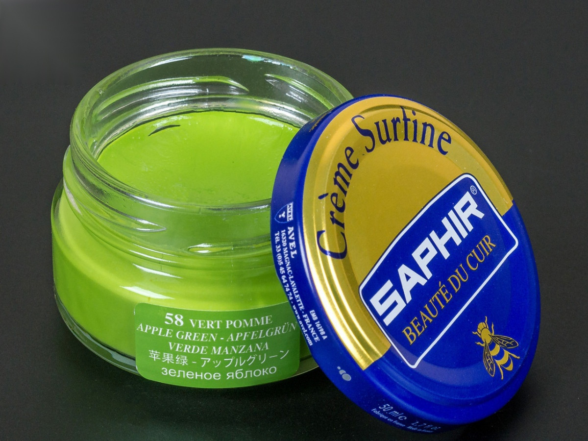 Зволожуючий крем для взуття Saphir Creme Surfine, кол. зелене яблуко (58), 50 мл