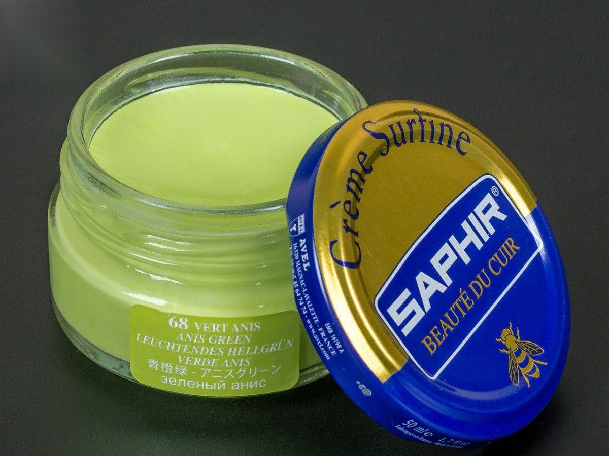 Зволожуючий крем для взуття Saphir Creme Surfine, кол. зелений аніс (68), 50 мл
