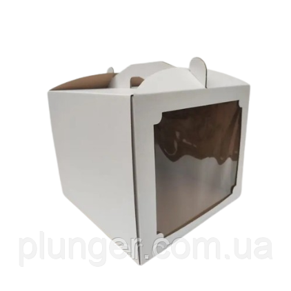 Коробка картонна для торта 23 см х 23 см х 23 см, біла з вікном (23Т), фото 1