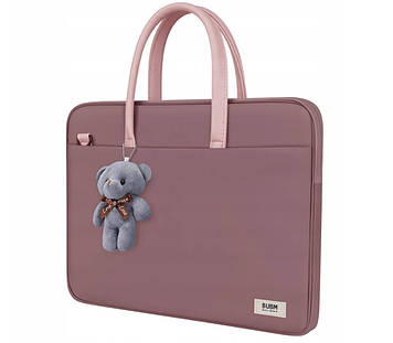 Брендова сумка для ноутбука BUBM з підвіскою у вигляді ведмедя коричнева 14"