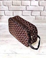 Косметичка-сумка для косметики з ручкою (шкірозамінник, коричнева)