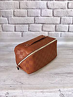 Косметичка-сумка для косметики з ручкою (шкірозамінник, світло-коричнева)