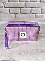Косметичка-сумка для косметики з ручкою (шкірозамінник, бузкова)