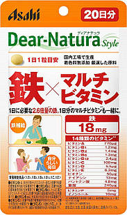 Asahi Dear Natura мультивітаміни + залізо, 20 таблеток на 20 днів. До 09/2026