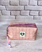 Косметичка-сумка для косметики з ручкою (шкірозамінник, бежева)