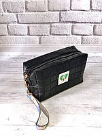 Косметичка-сумка для косметики з ручкою (шкірозамінник, чорна)