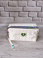 Косметичка-сумка для косметики з ручкою (шкірозамінник, біла)