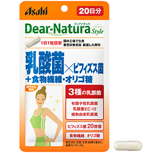 Asahi Dear Natura Молочнокислі бактерії, біфідобактерії + харчові волокна/олігосахариди, 20 капсул на 20 днів. До 10/2026