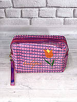 Косметичка-сумка для косметики з ручкою (махрова, рожева)