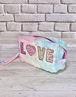 Косметичка-сумка для косметики з ручкою (хутряна, LOVE)