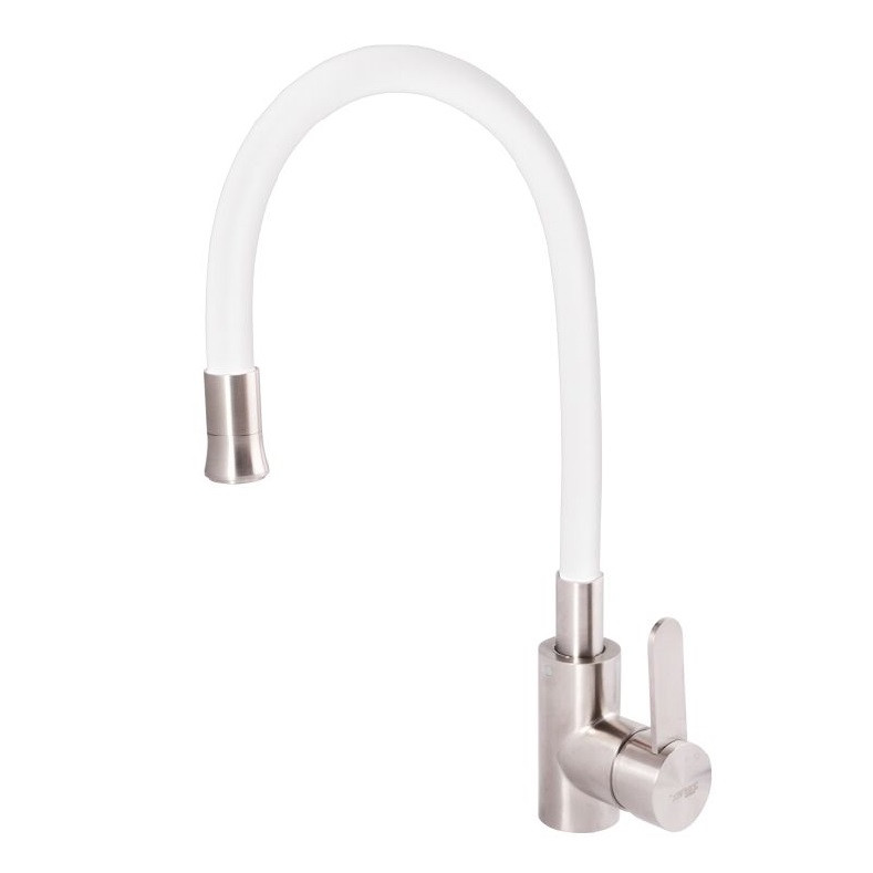Змішувач для кухні з нержавіючої сталі 74004-3 з білим гнучким гусаком