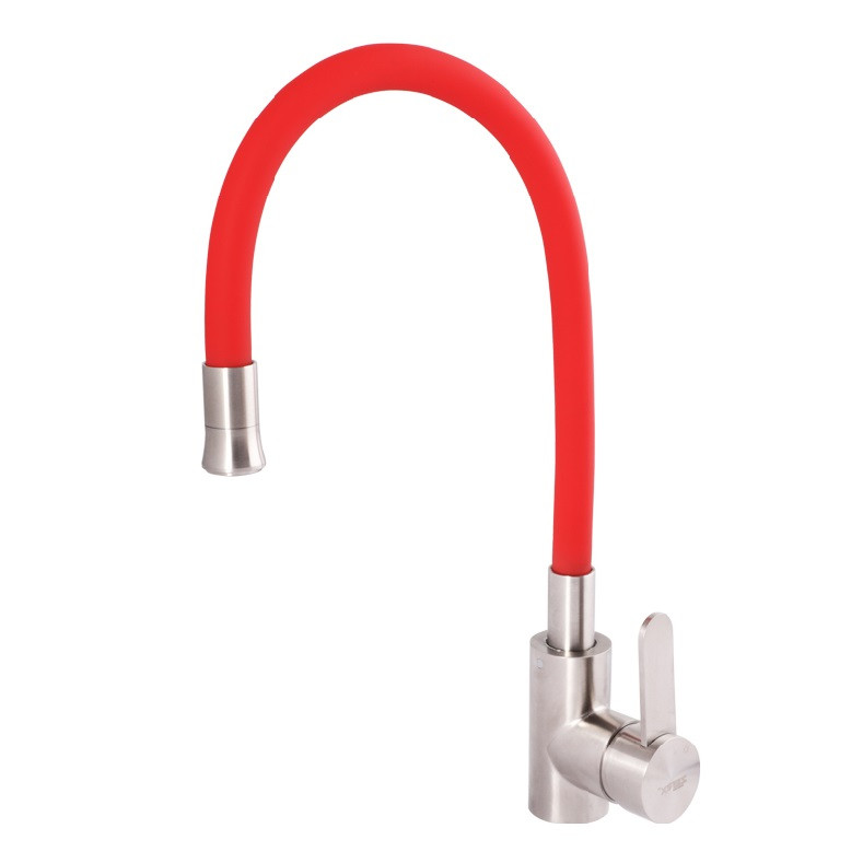 Змішувач для кухні з нержавіючої сталі 74004-1 з червоним гнучким гусаком
