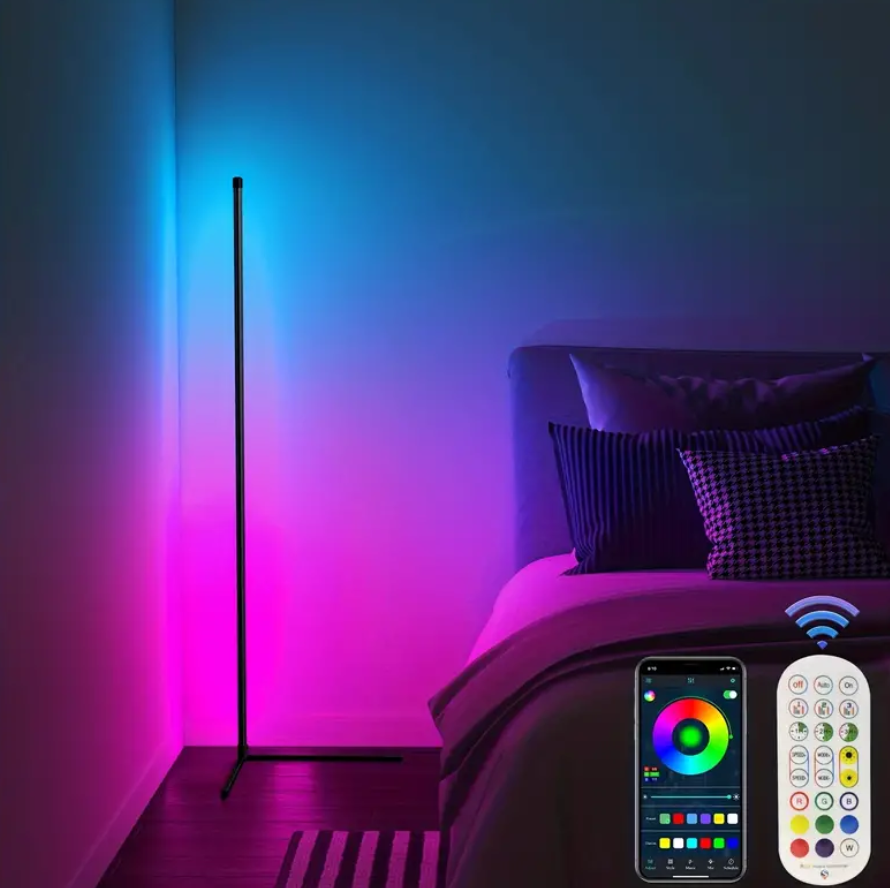 Кутова підлогова RGB лампа торшер з пультом управління і регулюванням яскравості й ефектами 12 Вт 140 см
