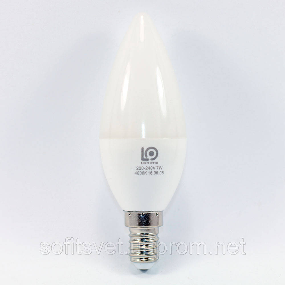 Лампа світлодіодна C38 LightOffer LED-07-221 7W 4000K 220V E14