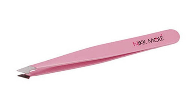 Пінцет для брів скошений рожевий Nikk Mole