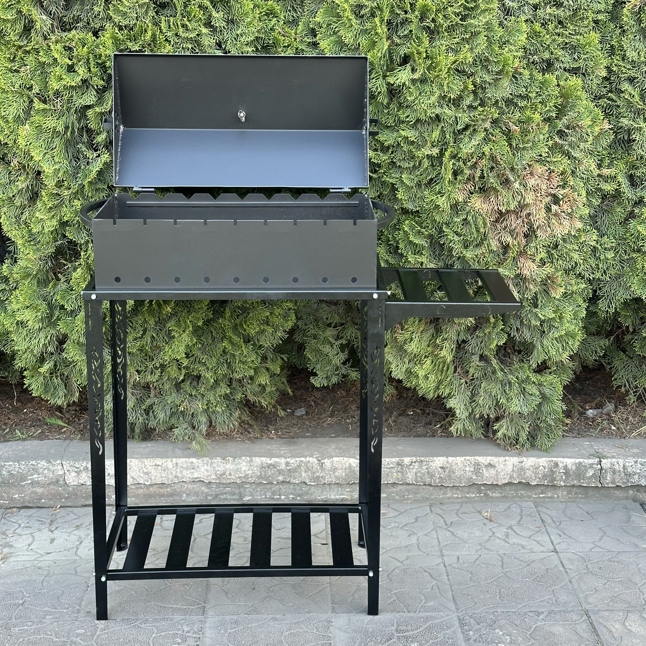 Мангал-барбекю з термометром та розбірною дровницею на 9 шампурів 4мм., фото 1