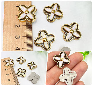 Кабошон / «Конюшина»/ Окантовка Золото / Ø-1,6 см / Упаковка - 5 шт / Білий