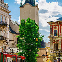 Плакат "Львів, Площа Ринок, трамвай і фонтан, Lviv", 40×60см, фото 3