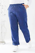 Жіночі вельветові штани, вільного крою у великих розмірів, стильні штани, на резинці, блакитні, 52-54 р., фото 2