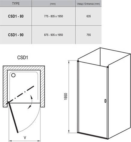 Душові двері CSD1- 80 Білий TRANSPARENT, фото 1