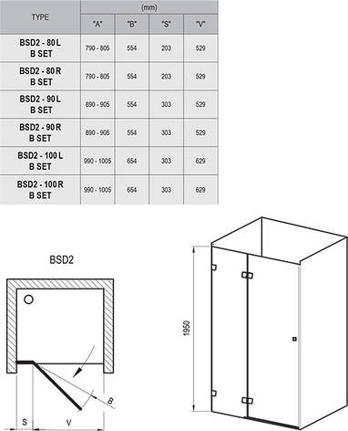 Душові двері BSD2- 80 A-L Хром TRANSPARENT, фото 1