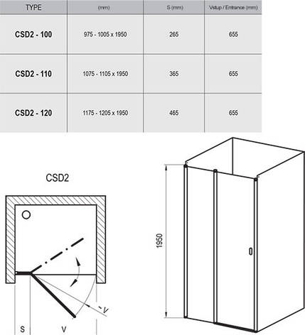 Душові двері CSD2- 110 Сатин TRANSPARENT, фото 1