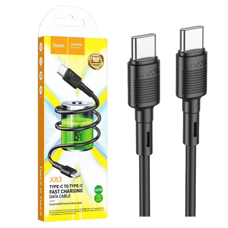Кабель Type-C/Type-C Hoco X83 Victory (60W/1м) чорний