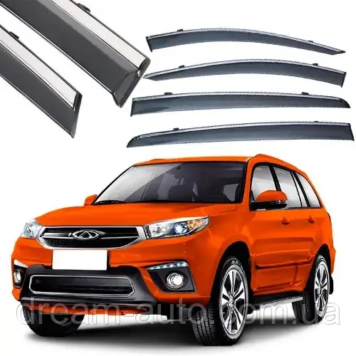 Дефлектори вікон CHERY TIGGO 3X / TIGGO 2 2017 з хром молдингом