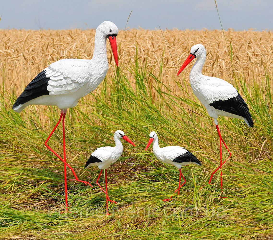 Садова фігура Сім'я садових лелек №62 на металевих лапах