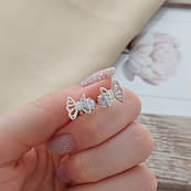 Серьги пусеты серебряные ажурные бабочки с белыми цирконами