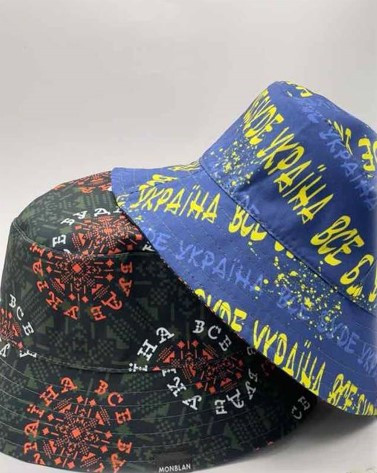 Літня двостороння панама унісекс ВСЕ БУДЕ УКРАЇНА (Розмір 56-57), Чорна/Синя