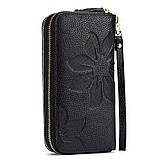 Гаманець жіночий із натуральної шкіри. Портмоне жіноче. Шкіряний жіночий гаманець клатч на 2 відділення Чорний, фото 4